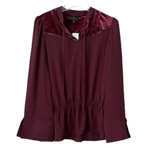 NWT Worthington Blouse Red Velvet Long Bell Sleeves Elastic Waist Size Medium